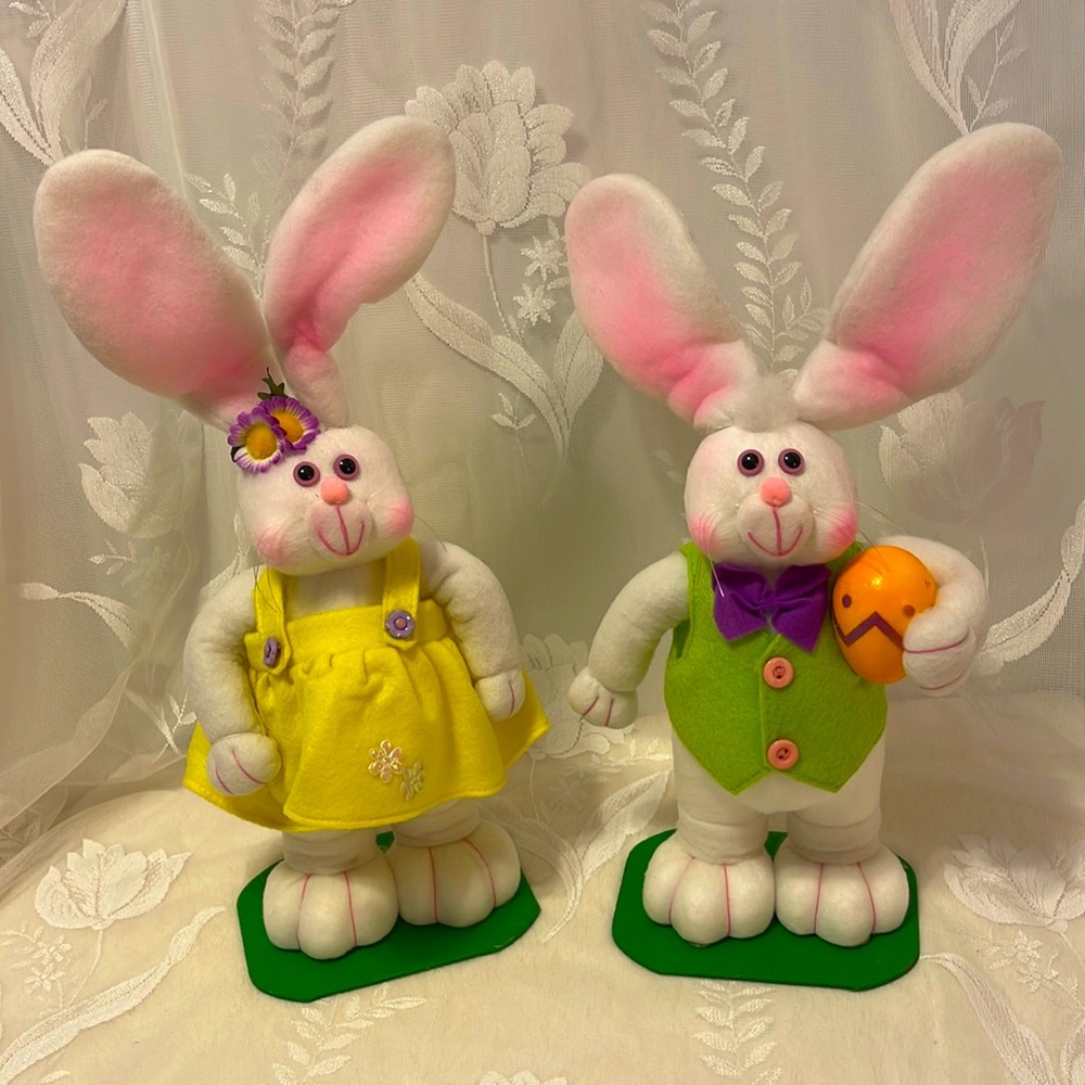 Vintage Pair of standing Cloth Mr & Mrs Bunny.